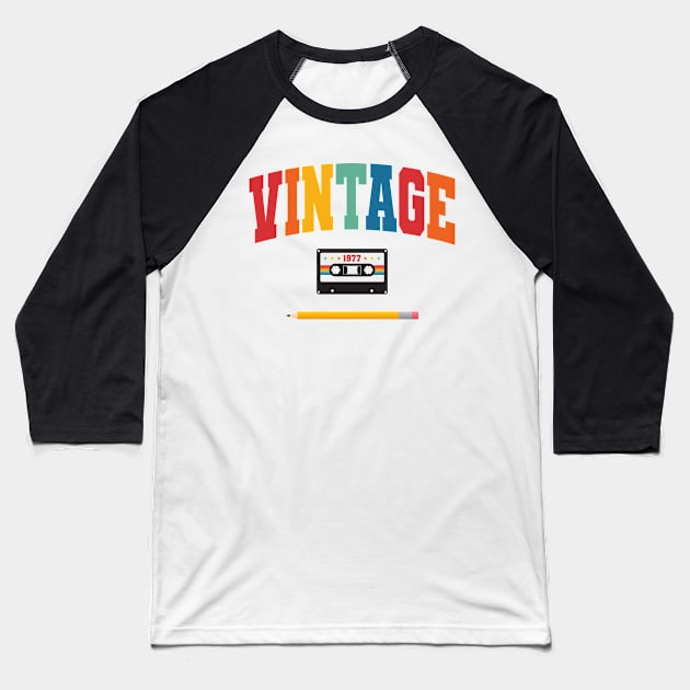 Vintage 1977 Cassette and Pencil Baseball T-Shirt by Mclickster